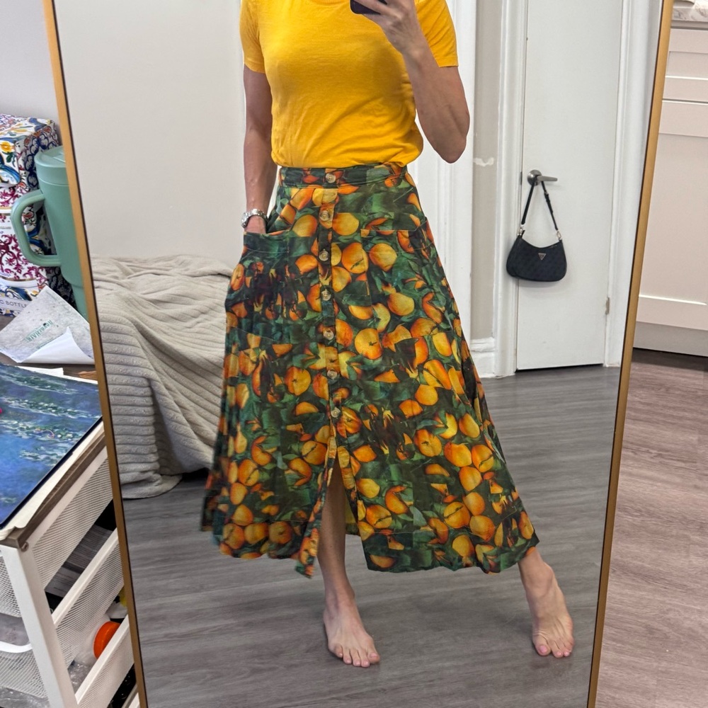 Maeve by Anthropologie Citrus Print Button-Front Midi Skirt – Size US 2 - Picture 11 of 12